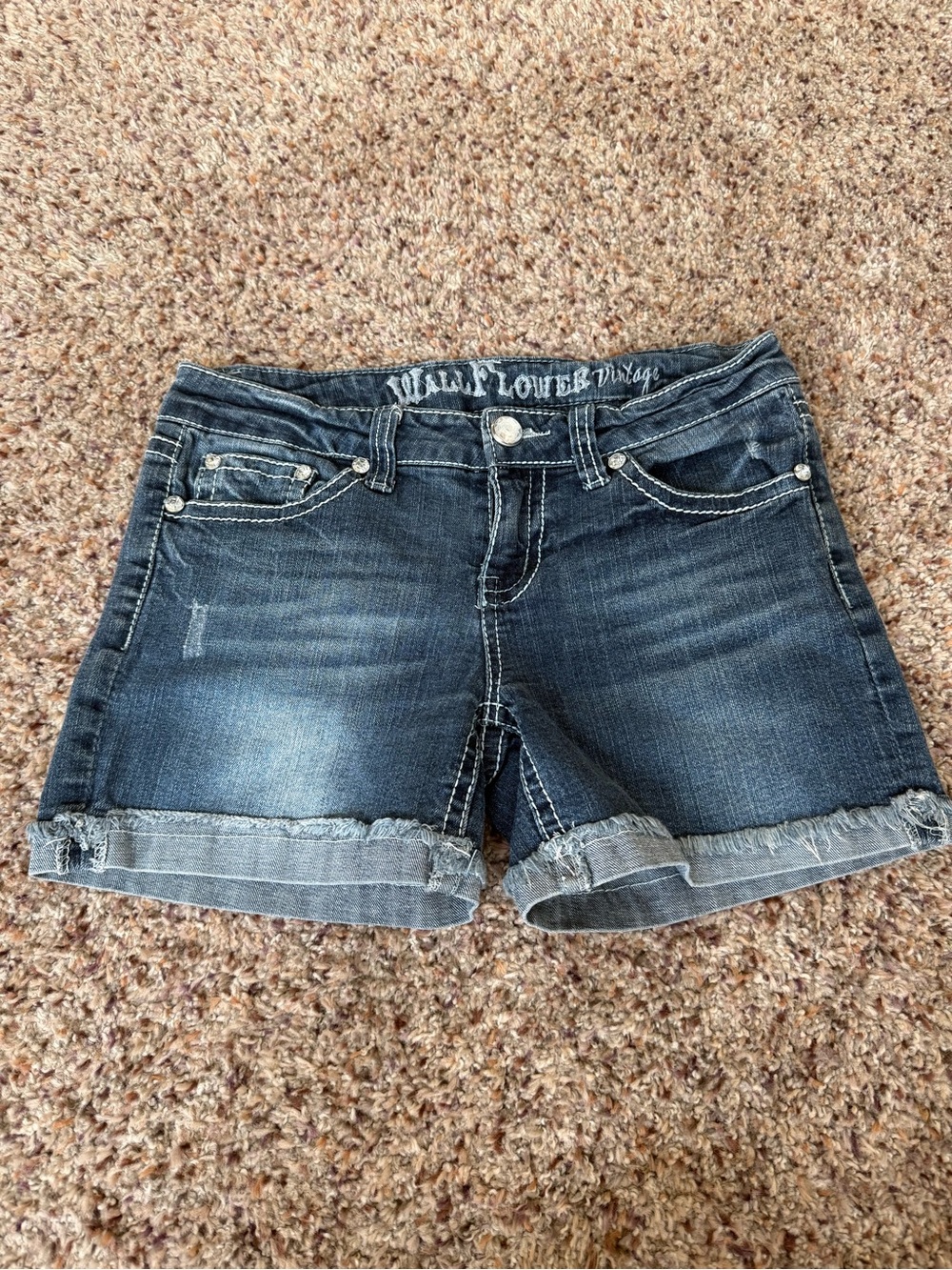 Wallflower Washed Blue Roll-Hem Jean Shorts